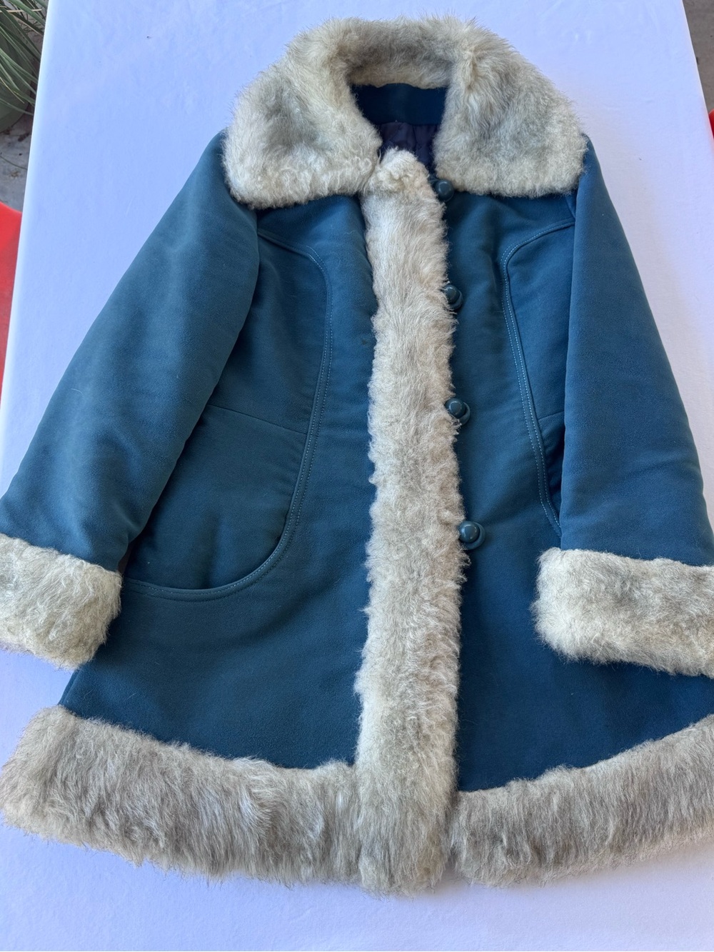 Vtg Women’s Penny Lane Afghan Coat Blue